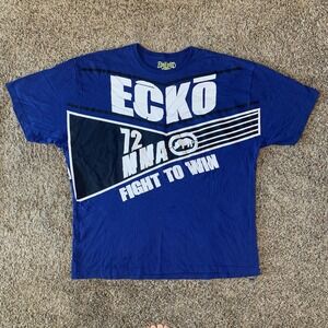 Ecko Unlimited MMA Shirt Mens 2XL Blue Graphic AOP Y2K Grunge Short Sleeve